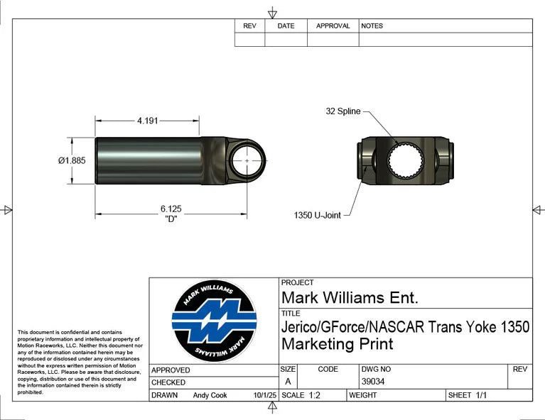 Mark Williams Jerico 1350 Series 32 Spline Extreme Duty Transmission Slip Yoke (PN: 39034)