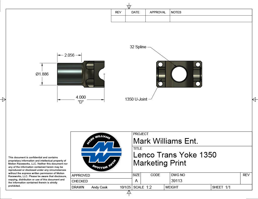 Mark Williams Lenco 1350 Series 32 Spline Transmission Slip Yoke - Quick Release  (PN: 39113)